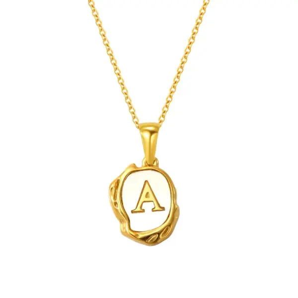 Wholesale Jewelry IG Style Letter Titanium Steel Shell 18K Gold Plated Inlay Pendant Necklace