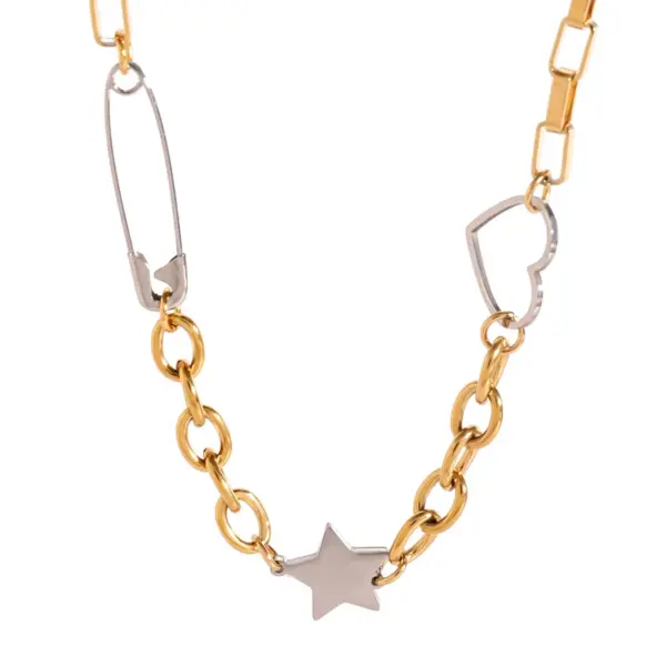 Wholesale 304 Stainless Steel Star Heart Shape PVD Coated 18K Real Gold Plated Simple Style Classic Style Necklace