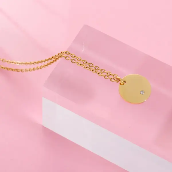 Wholesale PVD Coated 18K Gold Real Plated Round Customization Laser Engraving Stainless Steel Classic Style Commute Waterproof Non Tarnish Pendant Necklace