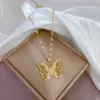 Wholesale 304 Stainless Steel Copper Butterfly Vacuum Plating Zircon Gold Plated Simple Style Cuban Link Chain Curb Chain Lobster Trigger Clasp Closure Pendant Necklace