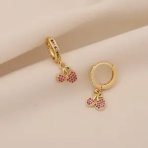 Wholesale Ion Plating (IP) Real Gold Plated Rainbow Moon Cherry 304 Stainless Steel Retro Classic Style Waterproof Non Tarnish Charm Sleeper Hoop Earrings Drop