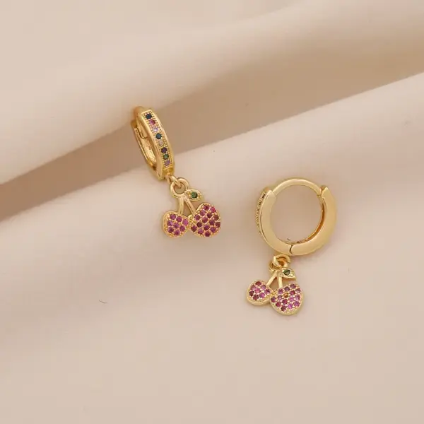 Wholesale Ion Plating (IP) Real Gold Plated Rainbow Moon Cherry 304 Stainless Steel Retro Classic Style Waterproof Non Tarnish Charm Sleeper Hoop Earrings Drop