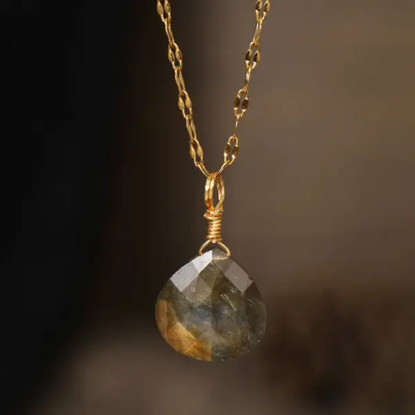 Wholesale ZhouHang Natural Stone Pendant Necklace Aquamarine Amethyst Drop Shape Cut Jewelry Sweet Style Earrings Accessories