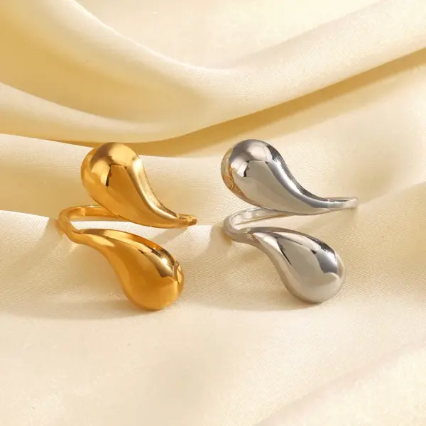 Wholesale Ion Plating (IP) 18K Gold Plated Water Droplets 304 Stainless Steel IG Style Waterproof Non Tarnish Open Rings