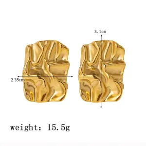 【XKE0073】Rectangular Pleated Earrings / Gold