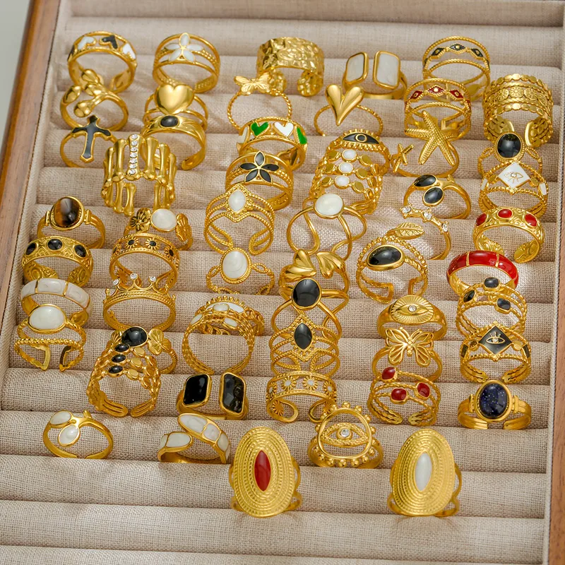 Wholesale Jewelry Retro IG Style Geometric 304 Stainless Steel Plating Stainless Steel Rings