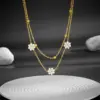 Wholesale PVD Coated Real Gold Plated 18K Gold Flower Titanium Steel Sweet Pastoral Waterproof Non Tarnish Titanium Steel Layered Necklaces