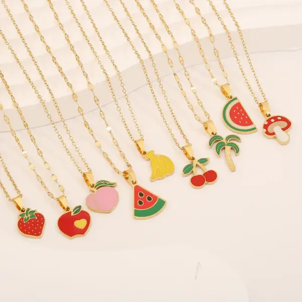 PVD Coated 18K Gold Real Plated Cherry Strawberry Watermelon 304 Stainless Steel Casual Elegant Lady Waterproof Non Tarnish Pendant Necklace