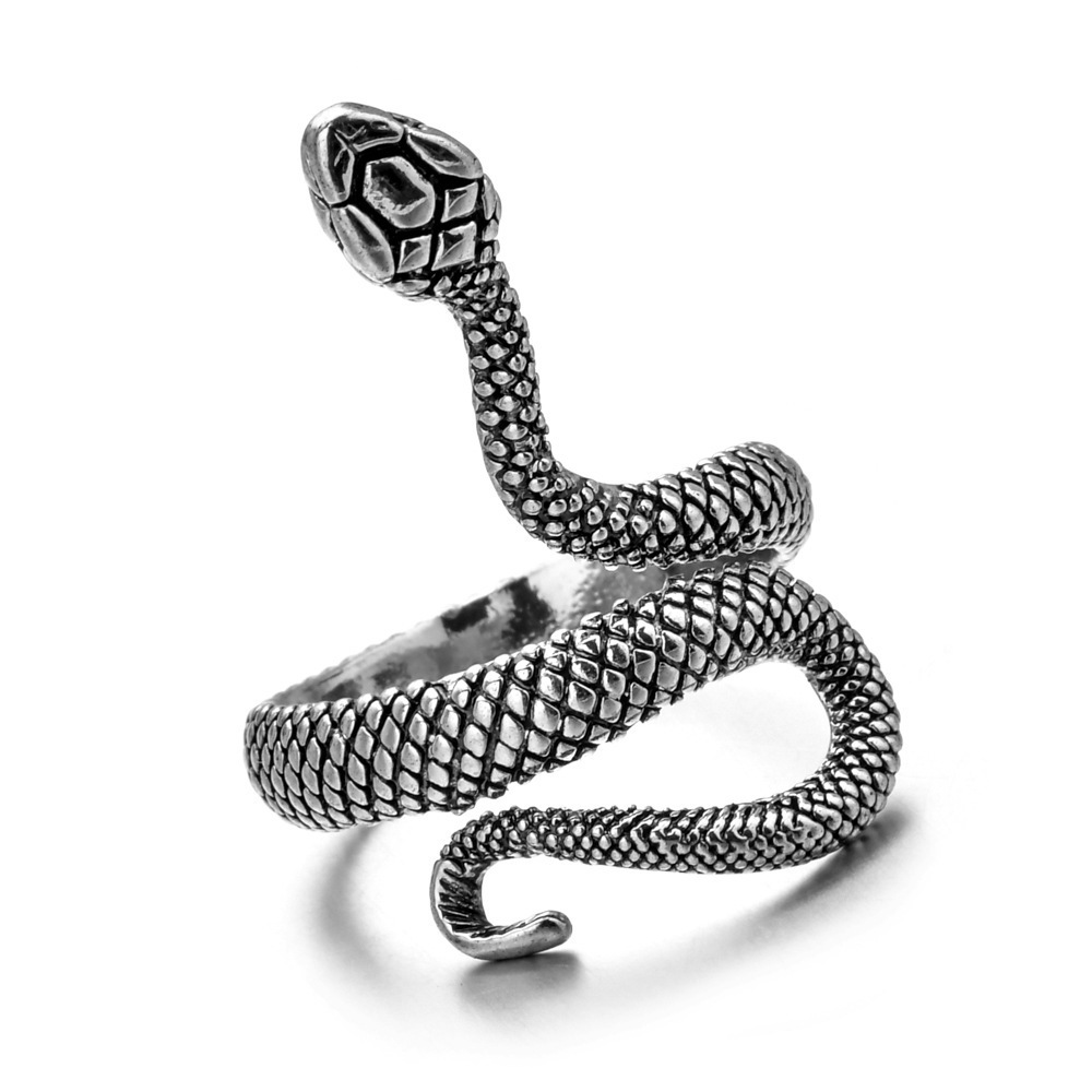 Wholesale Cross-border simple jewelry European and American retro snake ring open winding King Cobra ring men's and women's aessories