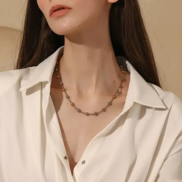 Wholesale 304 Stainless Steel Ball PVD Coated Stone-Free Real Gold Plated Vintage Style Classic Style Waterproof Non Tarnish Mixed Metal Plating Ball Chain Lobster Trigger Clasp Closure Double Layer Necklaces Necklace