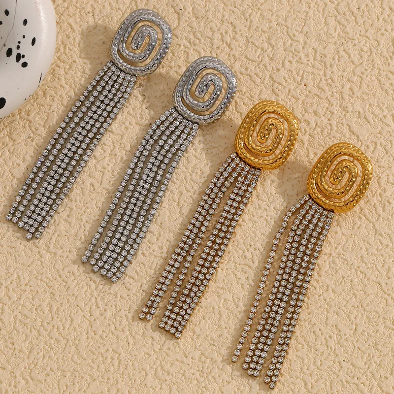 Wholesale PVD Coated Real Gold Plated 18K Gold Geometric Tassel 304 Stainless Steel Vintage Style French Style Waterproof Non Tarnish Drop Earrings