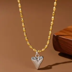 X01270-Mi Zhu Peach Heart Necklace-Chain Gold Peach Heart Steel