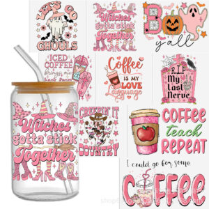 Wholesale Halloween Skull Milk Tea Coffee 16oz Cup UV DTF Wraps