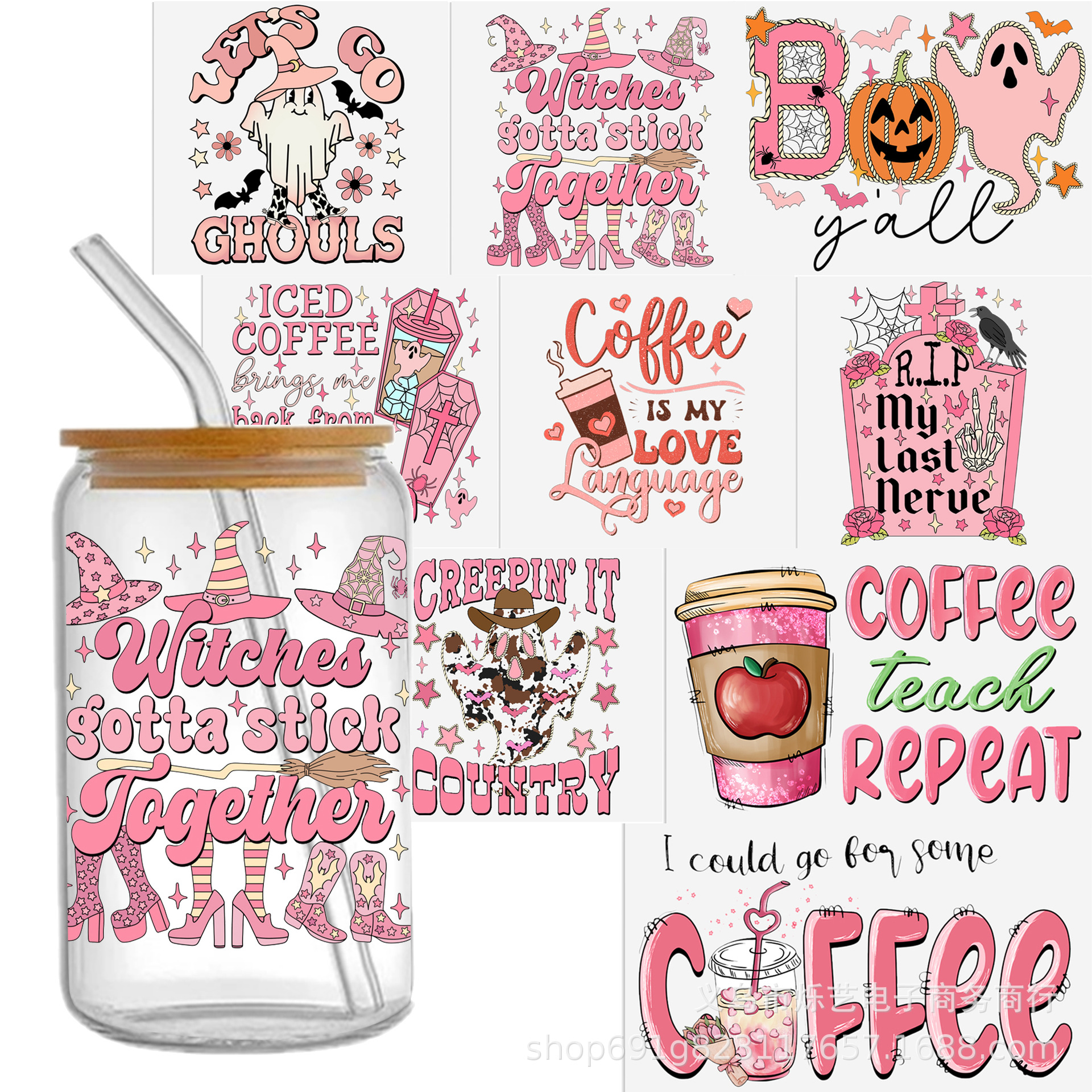 Wholesale Skull Milk Tea Coee 16oz C UV DTF Wraps