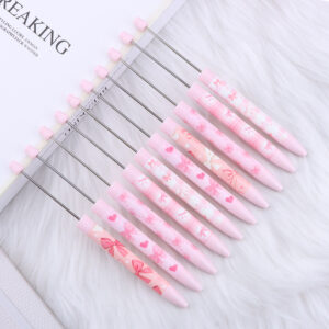 Wholesale DIY long printed beaded pen with pink bow pattern