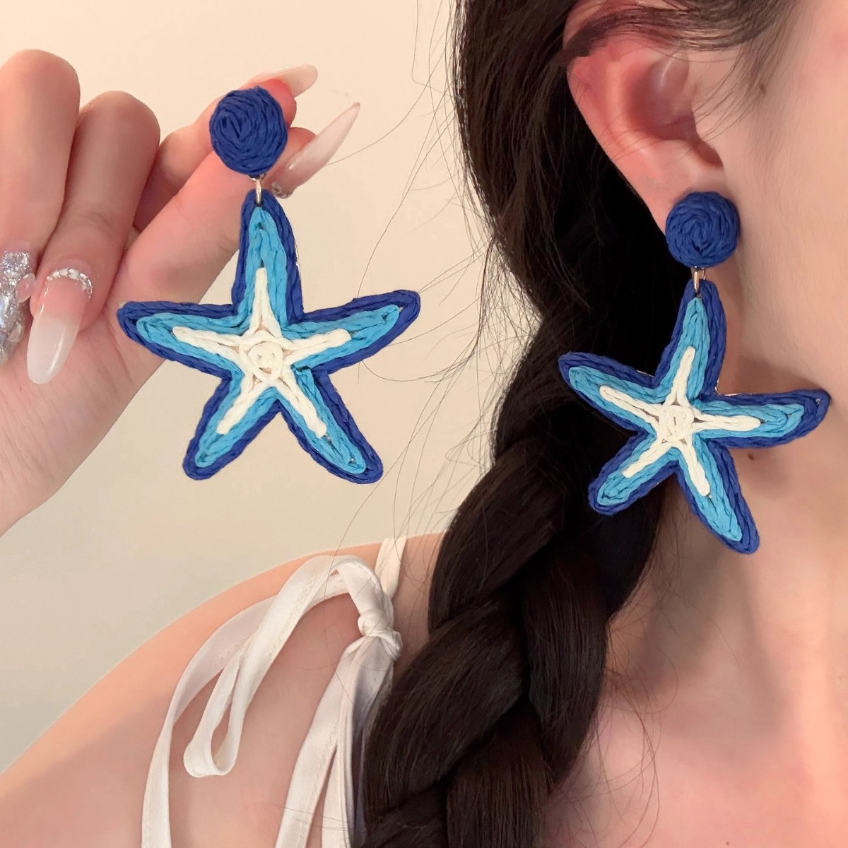 Wholesale Sea Salt Star Exaerated Personality Starfish Earrings Women's Holiday Style Summer Seaside Travel Design Sense Earrings Earrings