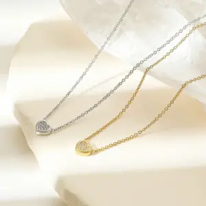 Wholesale PVD Coated 18K Gold Platinum Real Gold Plated Heart Shape 304 Stainless Steel Simple Style Waterproof Non Tarnish 304 Stainless Steel Pendant Necklace