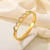 304 Stainless Steel Solid Color PVD Coated Rhinestones 18K Real Gold Plated Elegant Romantic Waterproof Non Tarnish Inlay Gold Sier Bangle