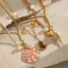 Wholesale Ion Plating (IP) 18K Gold Plated Scallop Conch Shell 304 Stainless Steel Casual Beach Spring Ring Trigger Clasp Closure Multi Charms Necklace