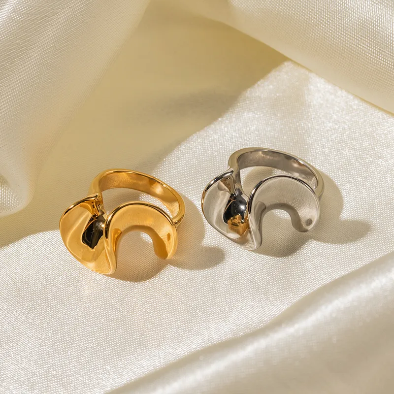 Wholesale Jewelry Artistic Irregular 304 Stainless Steel PVD Coated Plating Rings
