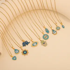 Wholesale PVD Coated 18K Gold Real Plated Elephant Devil's Eye 304 Stainless Steel Retro Simple Style Commute Waterproof Non Tarnish Pendant Necklace