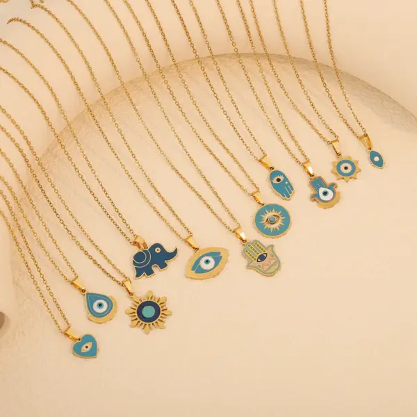 Wholesale PVD Coated 18K Gold Real Plated Elephant Devil's Eye 304 Stainless Steel Retro Simple Style Commute Waterproof Non Tarnish Pendant Necklace