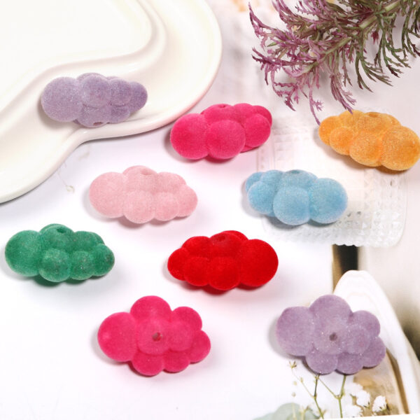 Wholesale Flocking Color Cloud Beads Acrylic Cotton Cloud Vertical Hole Beads DIY Mobile Phone Chain Keychain Accessories