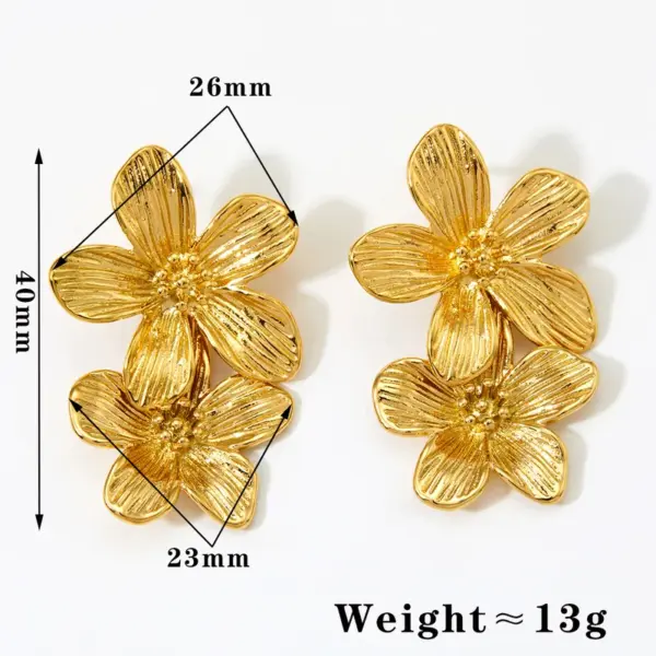 Wholesale PVD Coated Real Gold Plated 16K Gold White Gold Plated Gold Plating Flower 304 Stainless Steel Sweet Waterproof Non Tarnish Drop Earrings