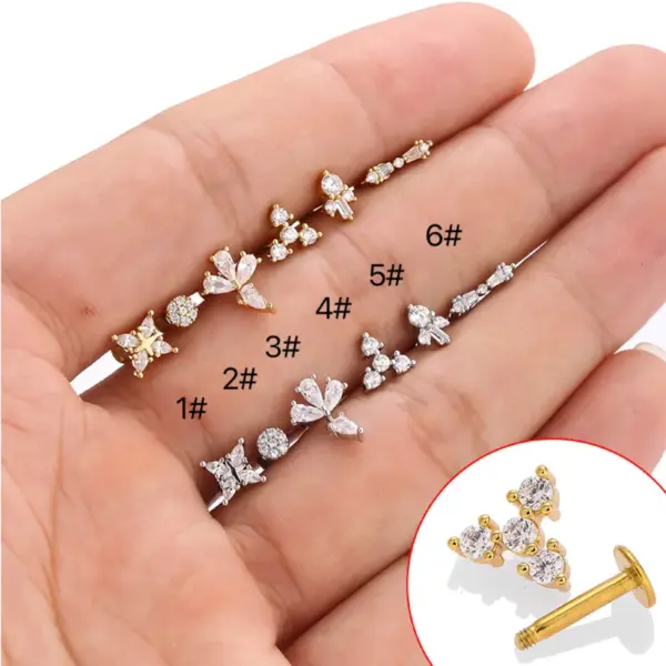 Wholesale 1 Piece Lip Rings Casual Simple Style Round Dots Crown 316L Stainless Steel Waterproof Non Tarnish Surgical Steel Zircon Ion Plating (IP) 18K Gold Plated Lip Rings Ear Cartilage Rings & Studs Nose Rings & Studs