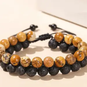 Natural Drawing Stone Volcanic Rock Woven Double-Layer Bracelet / 8mm