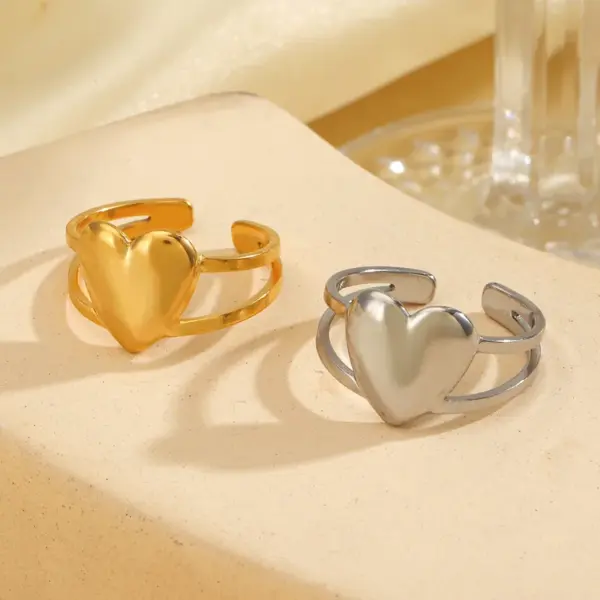 Wholesale Ion Plating (IP) 18K Gold Plated Heart Shape 304 Stainless Steel IG Style Cute Simple Style Waterproof Non Tarnish Open Rings