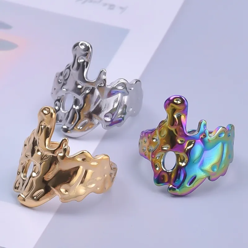Wholesale PVD Coated Real Gold Plated 18K Gold Solid Color 304 Stainless Steel Retro Waterproof Non Tarnish Rings