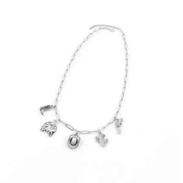 Wholesale Retro Western Cowboy Boot Gun Locket Necklace For Women Stainless Steel Cactus Horse Head Multi-Pendent Lobster Clasp Chain