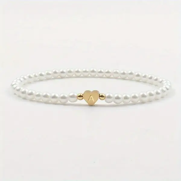 Wholesale PVD Coated Real Gold Plated Letter Heart Shape 304 Stainless Steel Artificial Pearl Elegant Simple Style Waterproof Non Tarnish Pearl Bracelets