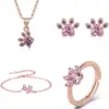 Wholesale Sweet Paw Print Copper Plating Inlay Zircon Rose Gold Plated Rings Earrings Necklace