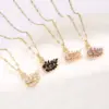 Wholesale Vintage Style Maple Leaf Heart Shape Butterfly Titanium Steel Plating Inlay Zircon Pendant Necklace
