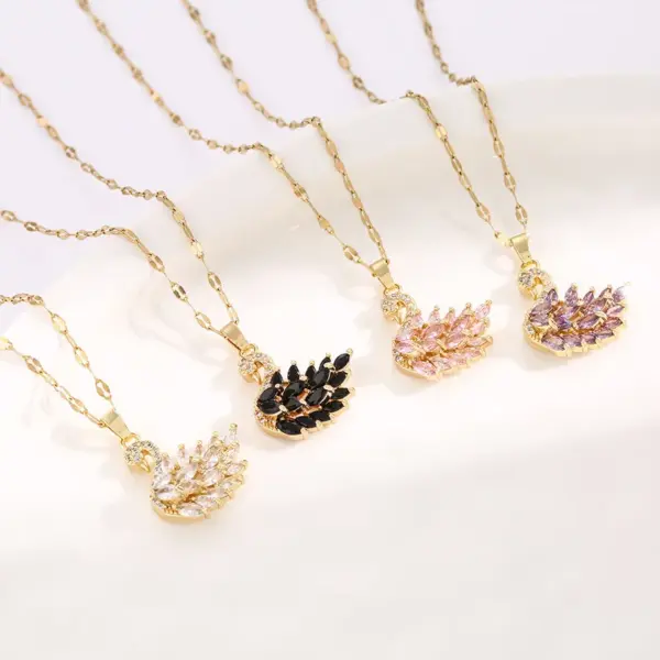 Wholesale Vintage Style Maple Leaf Heart Shape Butterfly Titanium Steel Plating Inlay Zircon Pendant Necklace