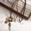 Wholesale Zen Ethnic Style Long Star Beaded Feather Necklace Retro Bohemian Style All-match Woolen Chain for Women