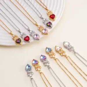 Wholesale Jewelry Vintage Style Classic Style Heart Shape Titanium Steel Copper Zircon Plating Pendant Necklace