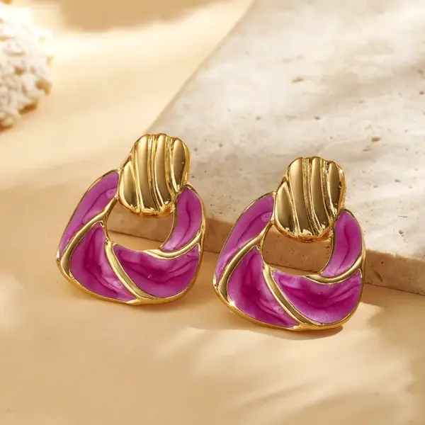 Wholesale Trendy Fashion Ins Style Gold-Plated Imitation Gold 304 Stainless Steel Colorful Oil-Drip Irregular Spiral Pattern Earrings