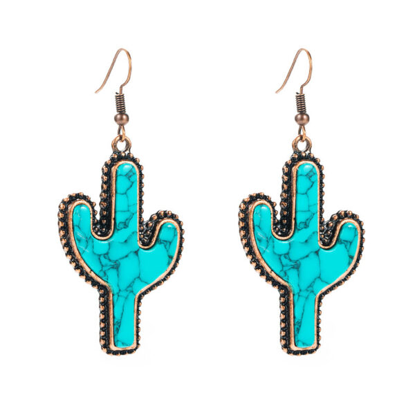 Wholesale Cross-border Amazon independent station Western style cactus earrings creative turquoise personality exaggerated earrings