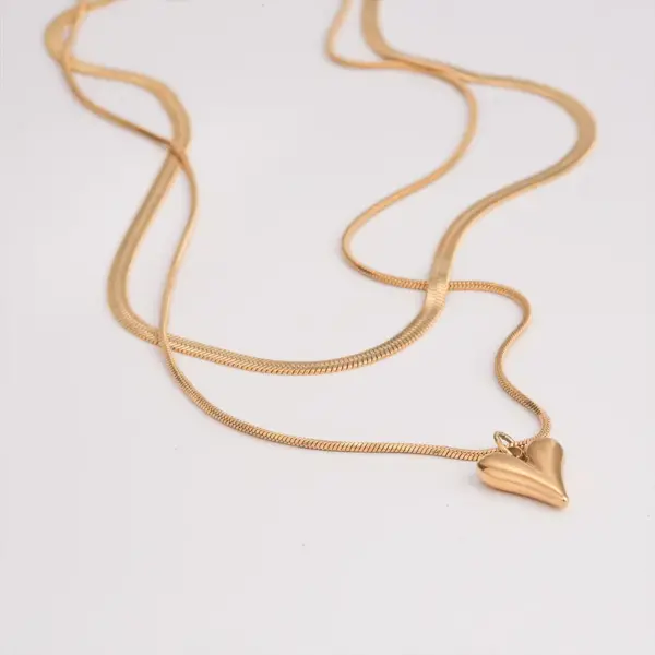 Wholesale Ion Plating (IP) Heart Shape Stainless Steel Sweet Cool Style Waterproof Non Tarnish 304 Stainless Steel Double Layer Necklaces