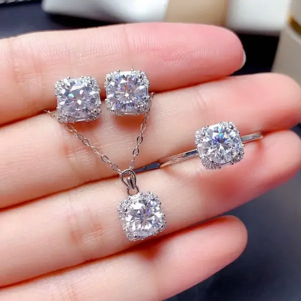 Wholesale Fashion Square Copper Inlay Artificial Diamond Rings Earrings Necklace