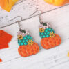 oly-408fc3b4cb6a081098d2ea2494c2e1a6 Wholesale Cross-border New Thanksgiving Autumn Harvest Wave Plaid Pumpkin Flower Pendant Earrings Wooden Double-sided Earrings