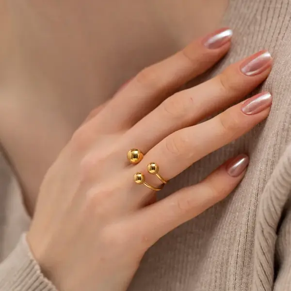 Wholesale Jewelry INS Style Simple Style Ball 304 Stainless Steel PVD Coated Plating Open Ring