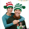 Wholesale Christmas Knitted Autumn/Winter Striped Pom-Pom Holiday Wool Hat