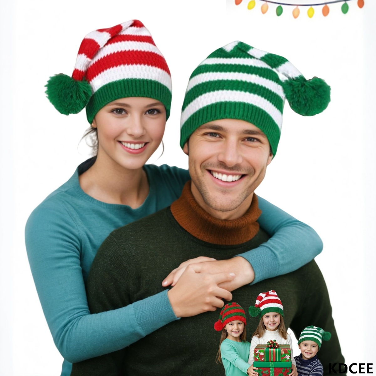 Wholesale Christmas Knitted Autumn/Winter Striped m-m Holiday Wool Hat
