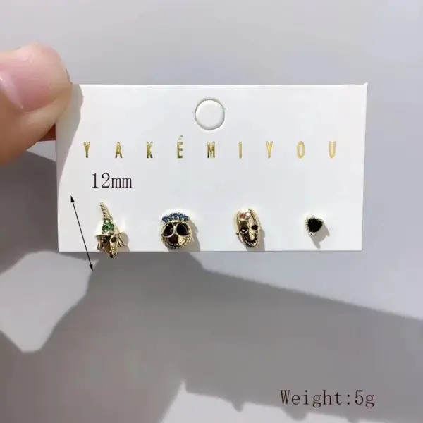 Wholesale 1 Set Halloween Yakemiyou Cartoon Style Funny Pumpkin Bat Skull Enamel Inlay Copper Zircon 14K Gold Plated Ear Studs