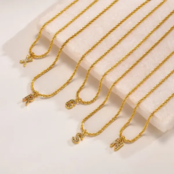 Wholesale Jewelry Fashion Letter 201 Stainless Steel Artificial Diamond Gold Plated Plating Inlay Stainless Steel Necklaces