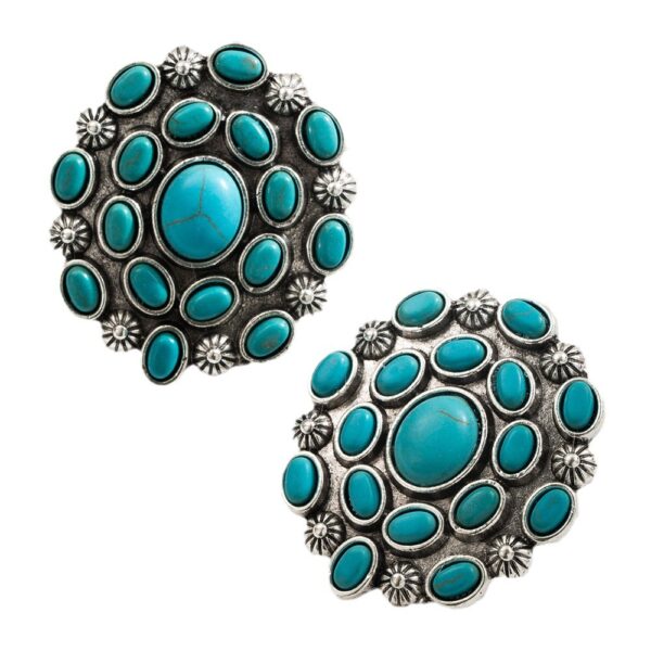 Wholesale Europe and the United States cross-border western wind exaggerated white turquoise earrings new retro geometric stud earrings temperament high quality earrings